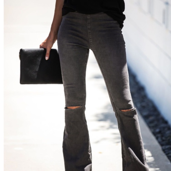 GINGER Black Distressed Bell Bottom Jeans - Picture 2 of 6